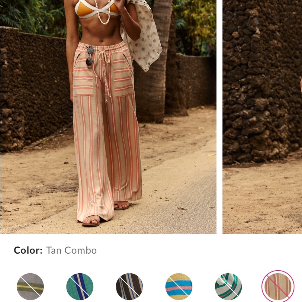 Free People Tan Combo Wide Leg Striped Pants